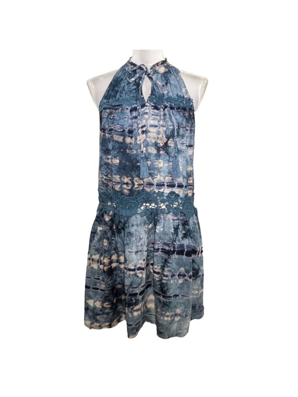 Callie Mac Womens Medium Blue Halter Mini Sundress Summer Dress